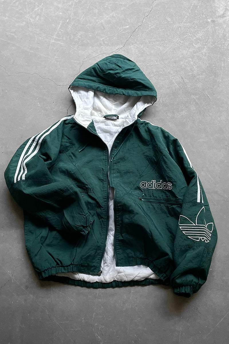 90'S ZIP NYLON HOODIE PUFF JACKET / GREEN [SIZE: L USED]