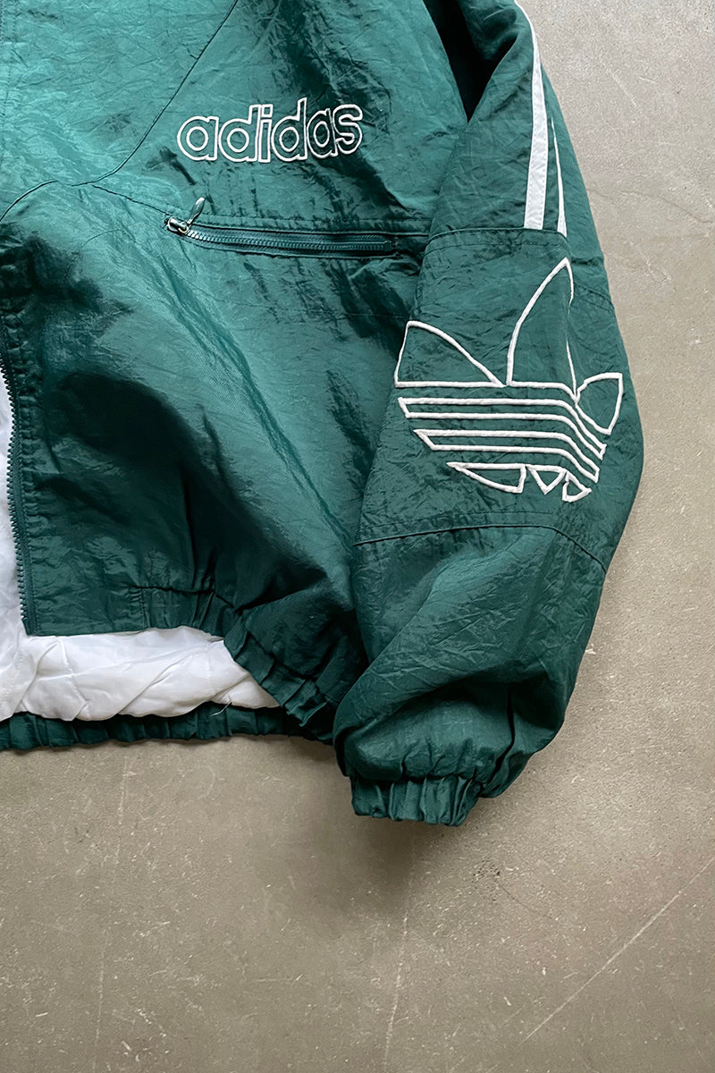 90'S ZIP NYLON HOODIE PUFF JACKET / GREEN [SIZE: L USED]