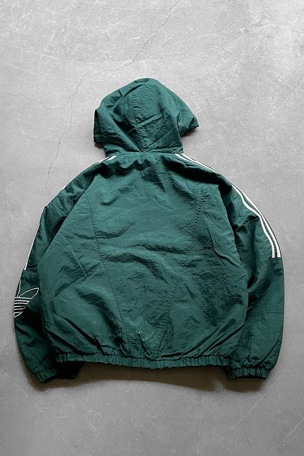 90'S ZIP NYLON HOODIE PUFF JACKET / GREEN [SIZE: L USED]