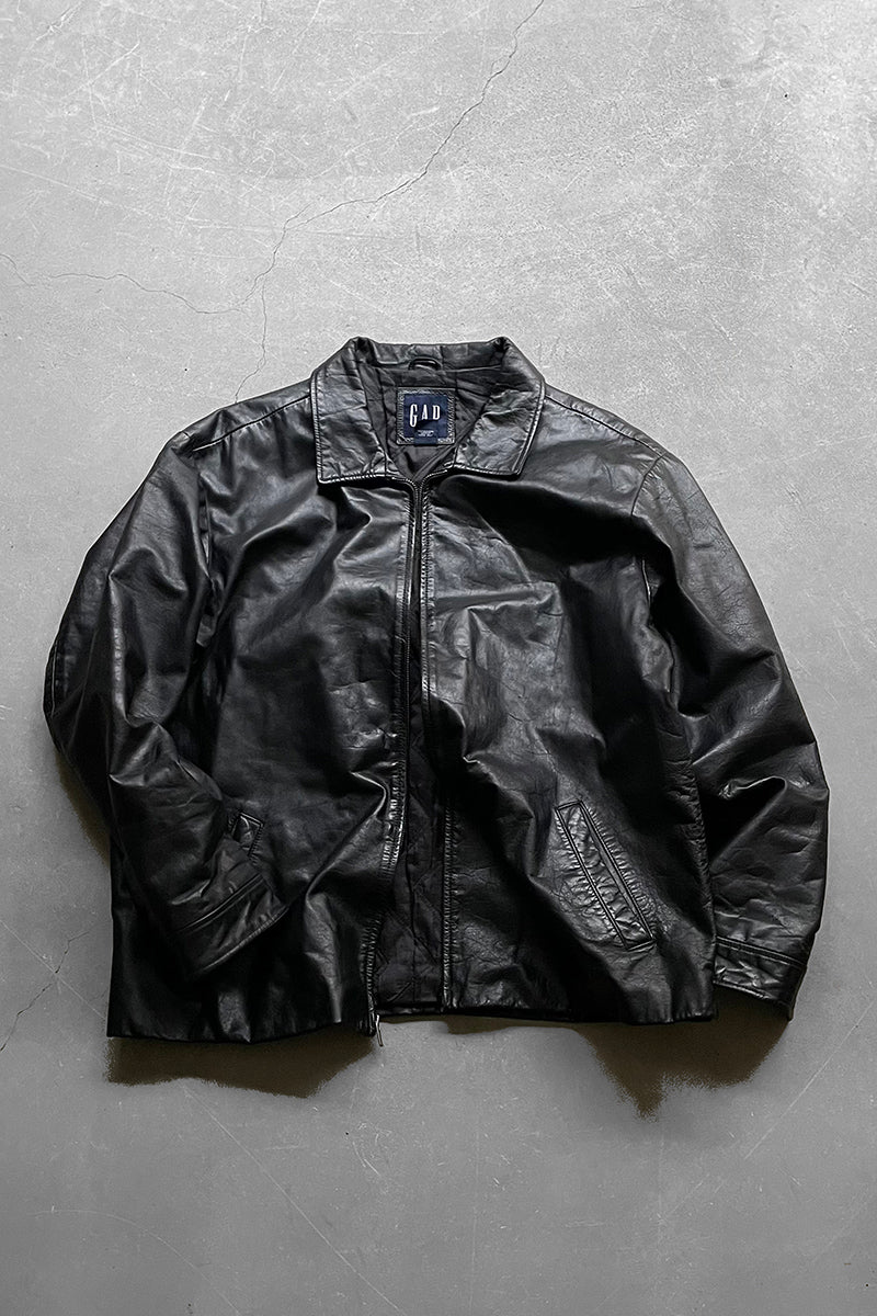 Y2K EARLY 00'S ZIP LEATHER JACKET / BLACK [SIZE: XL USED]