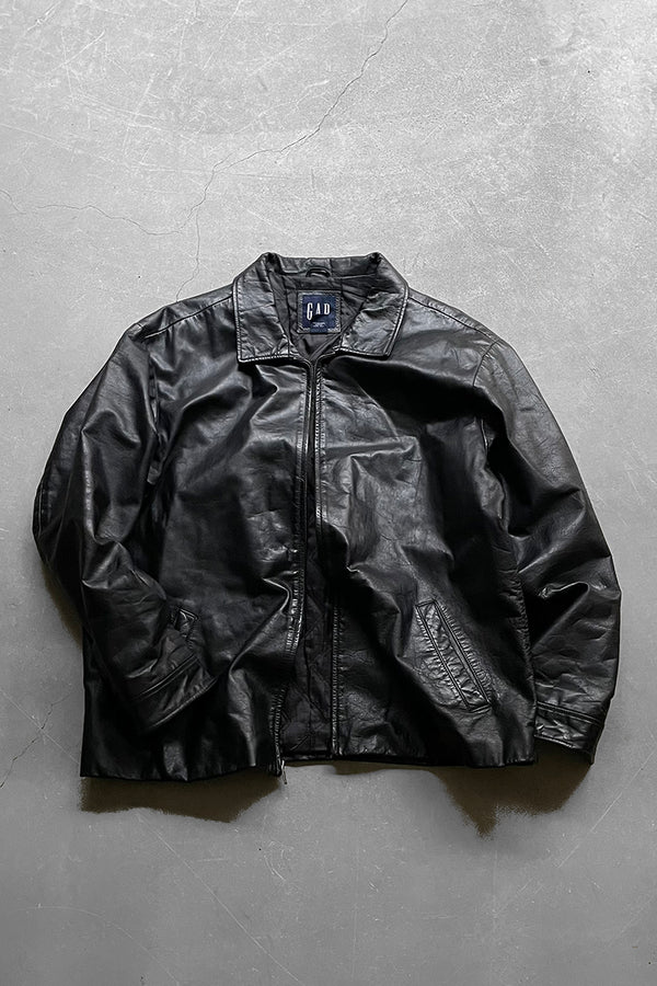 Y2K EARLY 00'S ZIP LEATHER JACKET / BLACK [SIZE: XL USED]