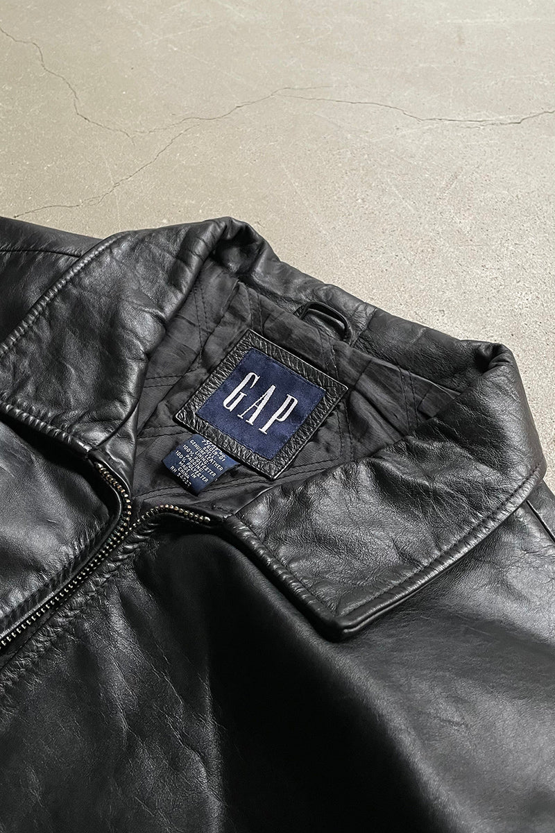 Y2K EARLY 00'S ZIP LEATHER JACKET / BLACK [SIZE: XL USED]