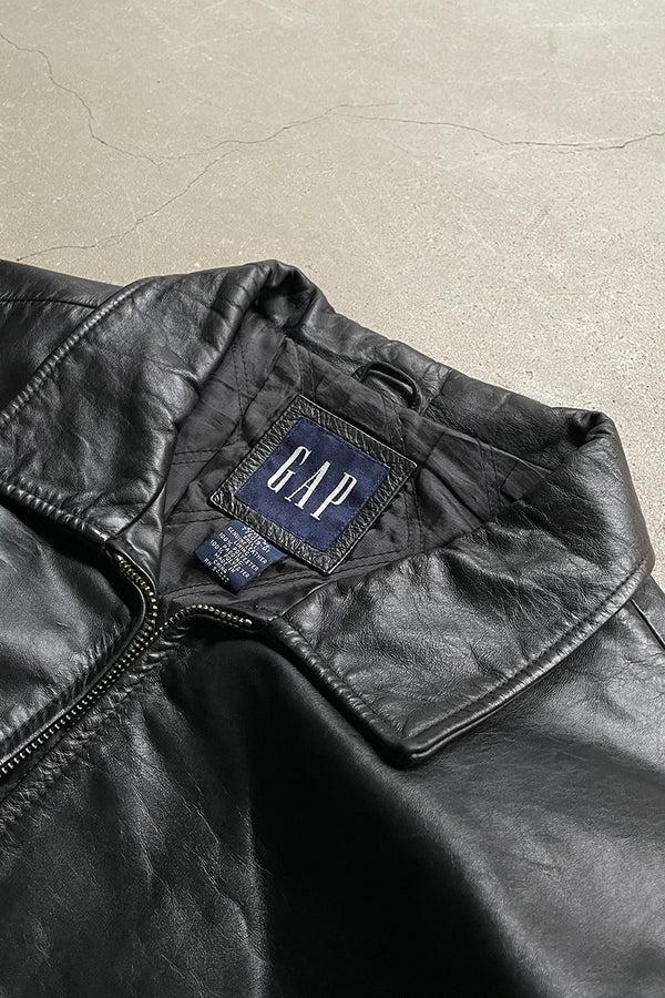 Y2K EARLY 00'S ZIP LEATHER JACKET / BLACK [SIZE: XL USED]