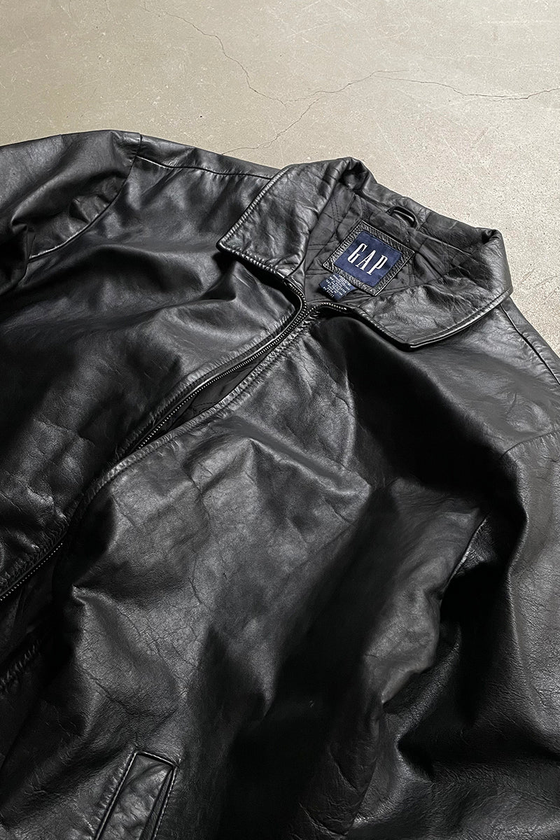 Y2K EARLY 00'S ZIP LEATHER JACKET / BLACK [SIZE: XL USED]