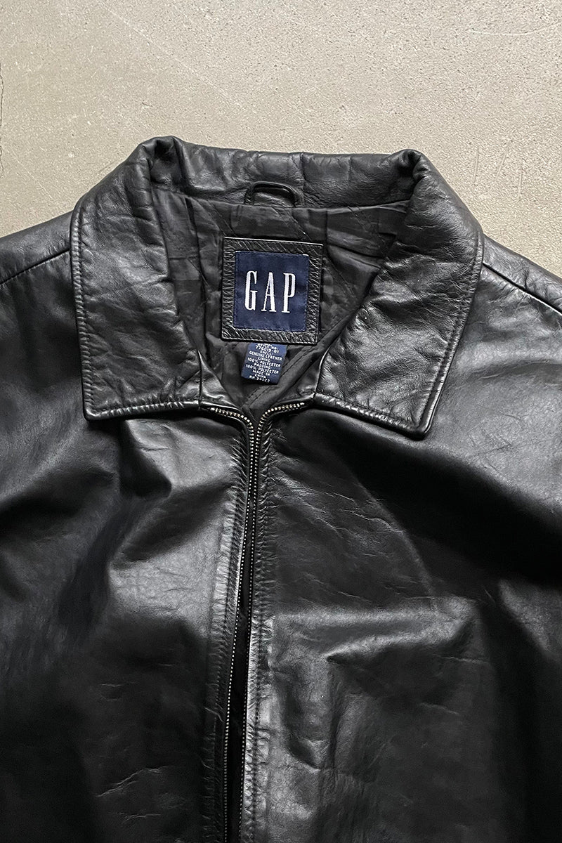 Y2K EARLY 00'S ZIP LEATHER JACKET / BLACK [SIZE: XL USED]