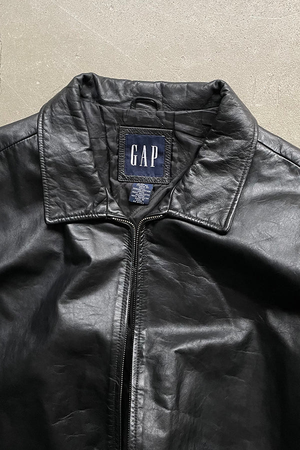 Y2K EARLY 00'S ZIP LEATHER JACKET / BLACK [SIZE: XL USED]