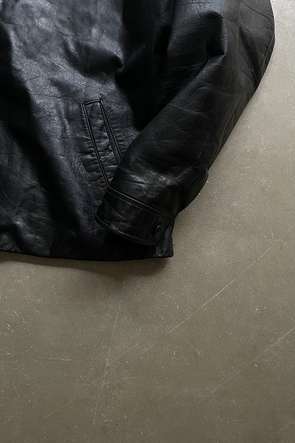 Y2K EARLY 00'S ZIP LEATHER JACKET / BLACK [SIZE: XL USED]