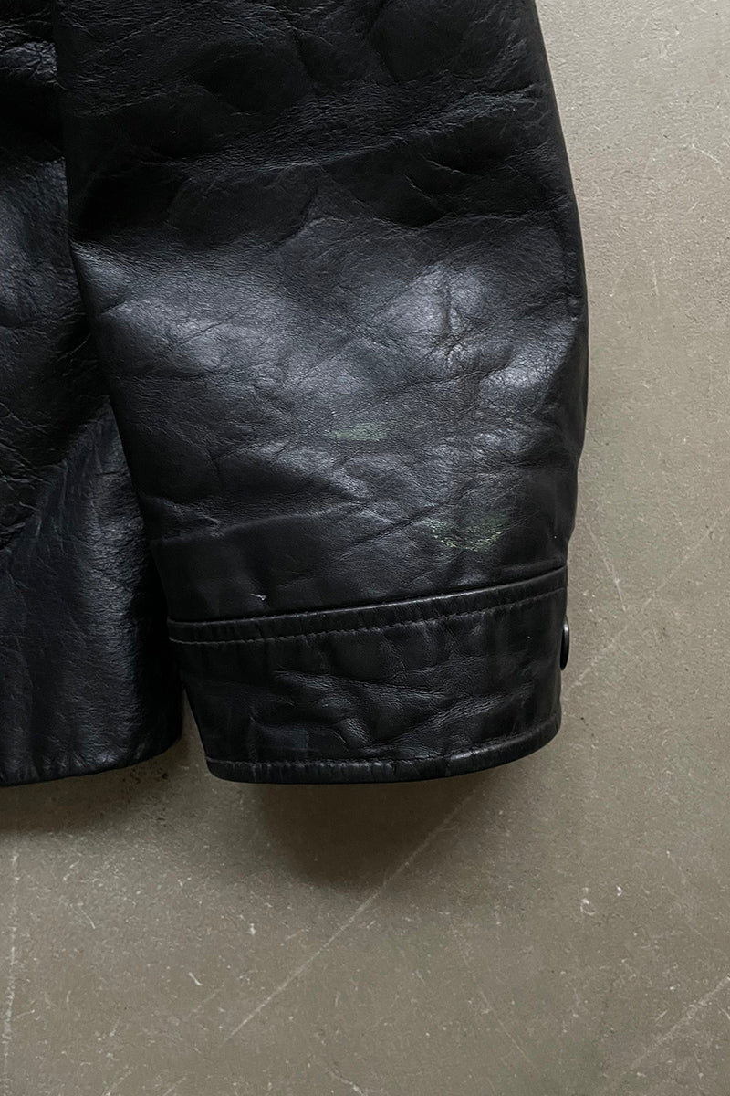 Y2K EARLY 00'S ZIP LEATHER JACKET / BLACK [SIZE: XL USED]