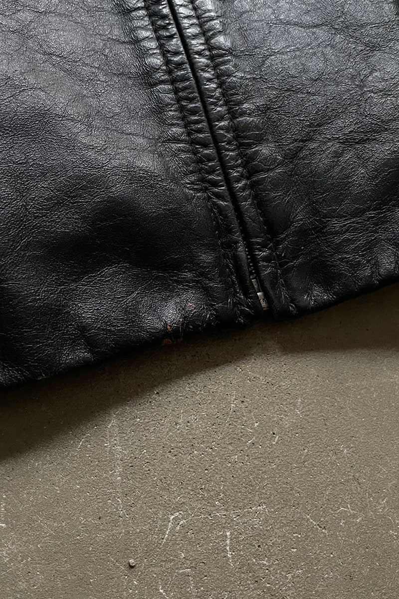 Y2K EARLY 00'S ZIP LEATHER JACKET / BLACK [SIZE: XL USED]