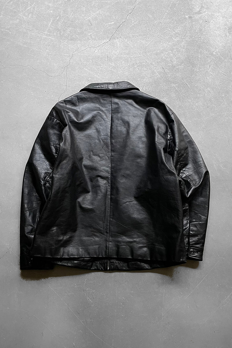 Y2K EARLY 00'S ZIP LEATHER JACKET / BLACK [SIZE: XL USED]
