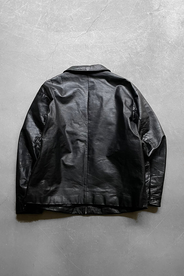 Y2K EARLY 00'S ZIP LEATHER JACKET / BLACK [SIZE: XL USED]