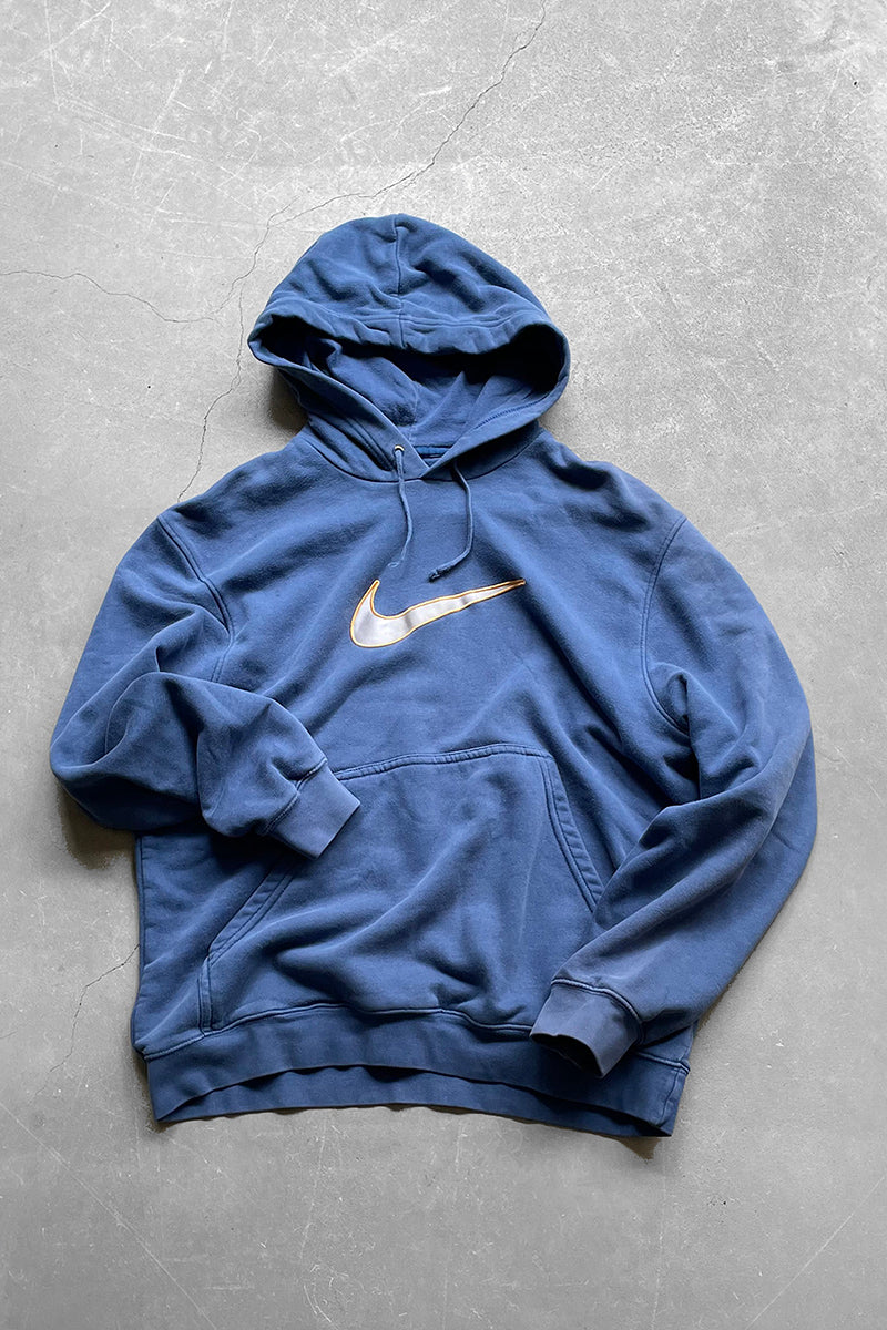 Y2K EARLY 00'S BIG SWOOSH SWEAT HOODIE / NAVY [SIZE: M USED]