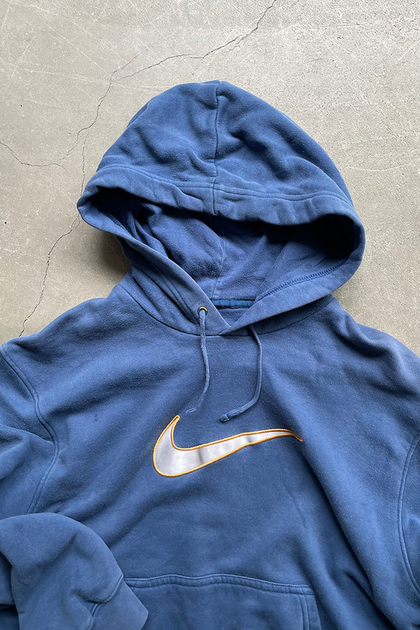 Y2K EARLY 00'S BIG SWOOSH SWEAT HOODIE / NAVY [SIZE: M USED]