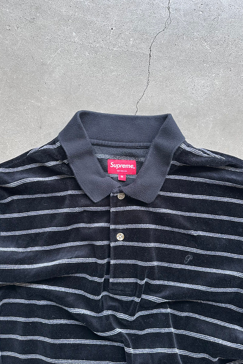 16AW STRIPE VELOUR SHIRT / BLACK [SIZE: M USED]