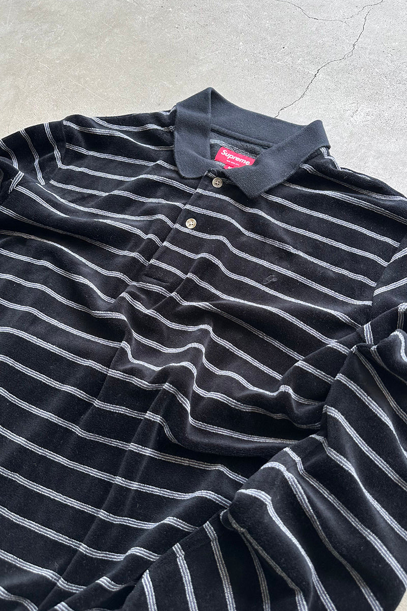 16AW STRIPE VELOUR SHIRT / BLACK [SIZE: M USED]
