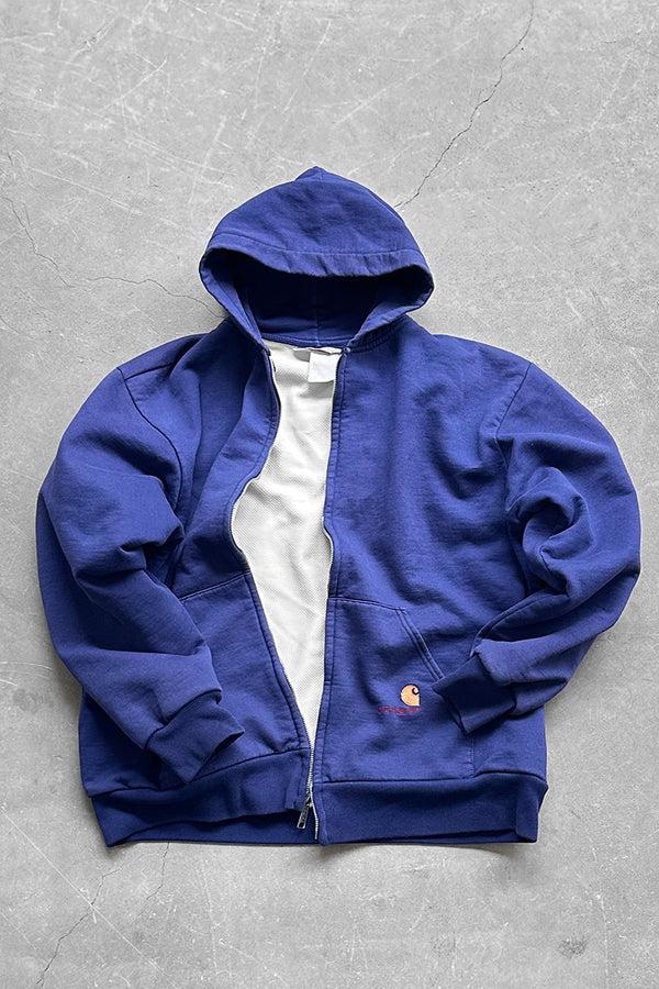 MADE IN USA 90'S BIG ZIP SWEAT HOODIE / FADED NAVY [SIZE: 2XL USED]
