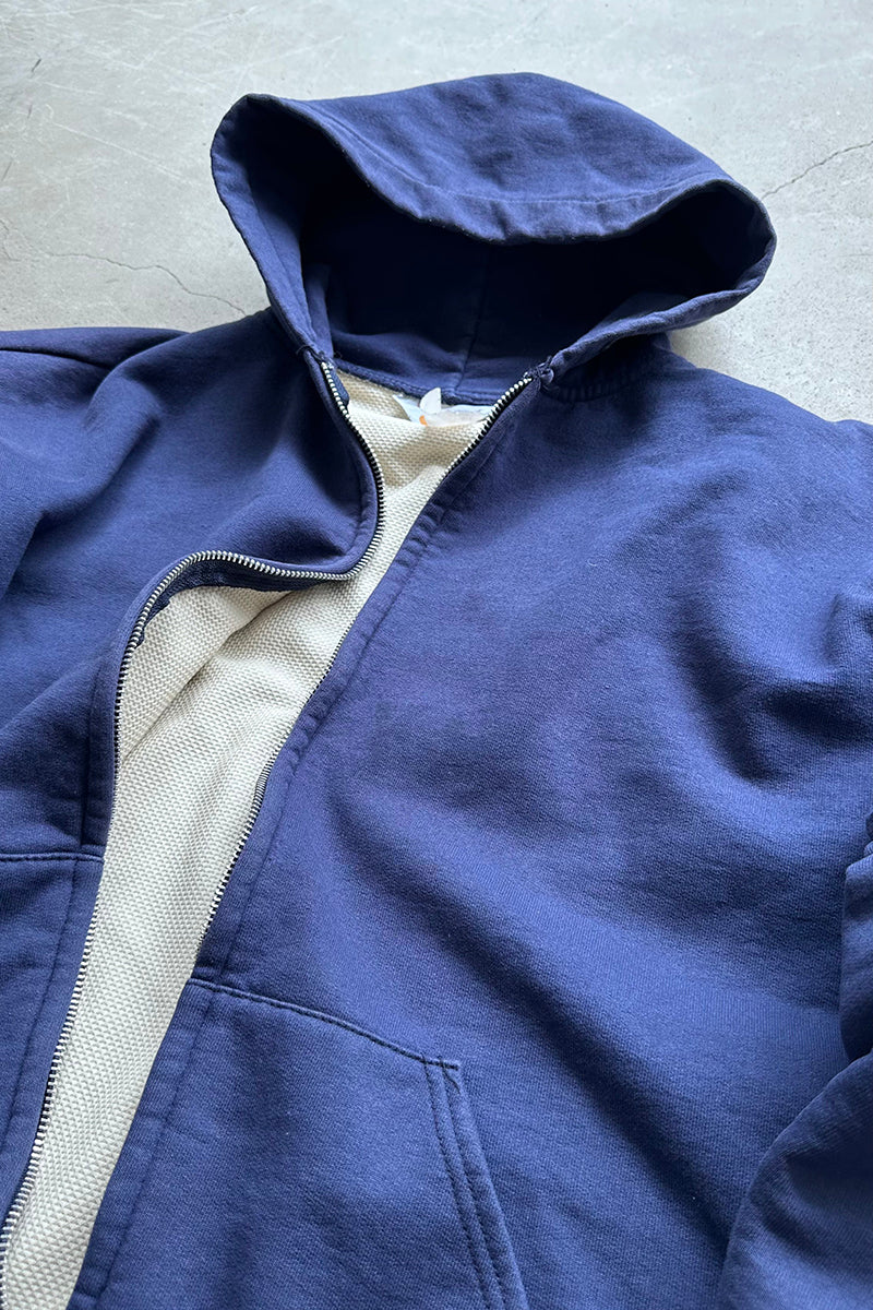 MADE IN USA 90'S BIG ZIP SWEAT HOODIE / FADED NAVY [SIZE: 2XL USED]