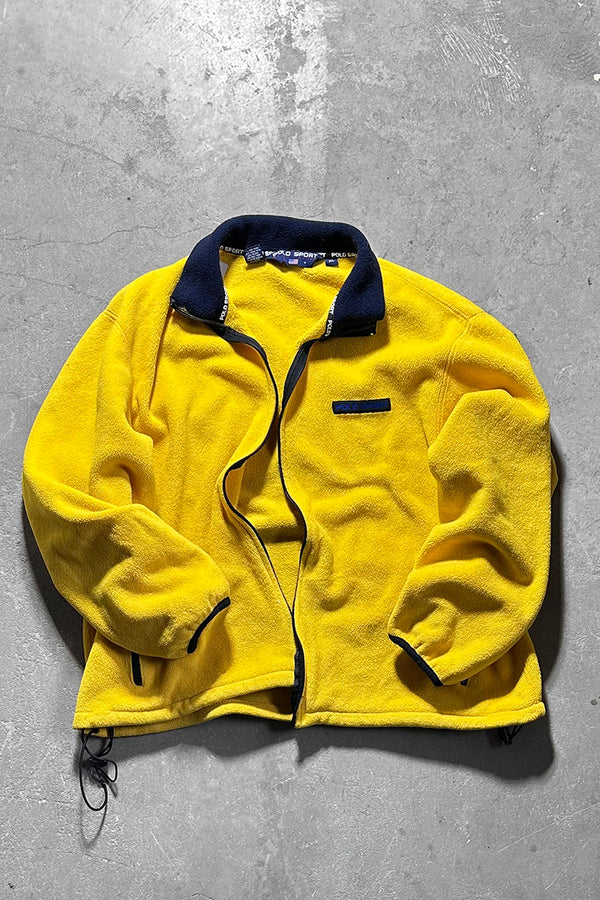 MADE IN USA 90'S ZIP UP FLEECE JACKET / YELLOW [SIZE: XL USED]