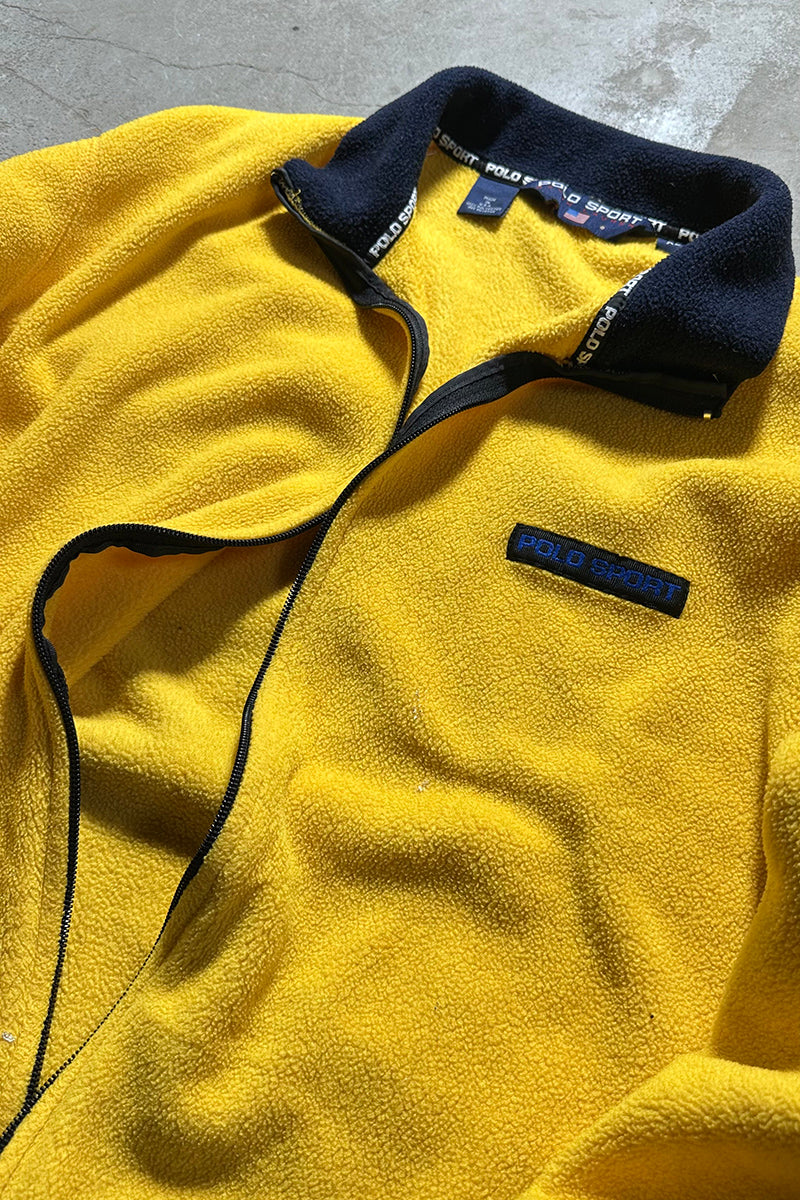 MADE IN USA 90'S ZIP UP FLEECE JACKET / YELLOW [SIZE: XL USED]