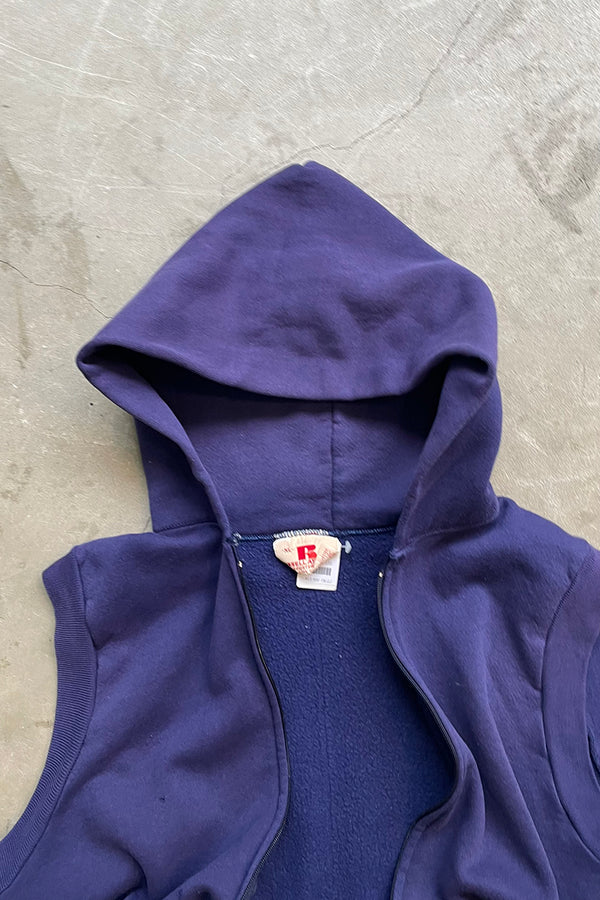 MADE IN USA 70'S-80'S NO SLEEVE ZIP SWEAT HOODIE / PURPLE [SIZE: XL USED]