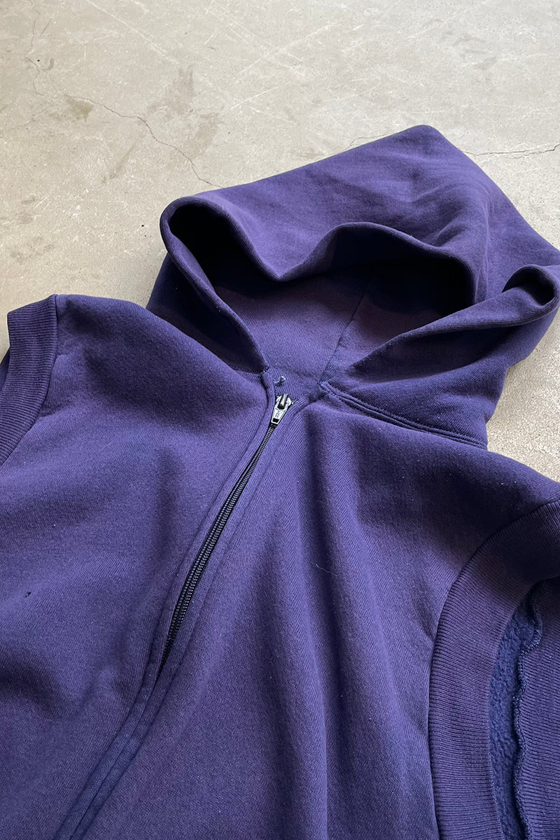 MADE IN USA 70'S-80'S NO SLEEVE ZIP SWEAT HOODIE / PURPLE [SIZE: XL USED]