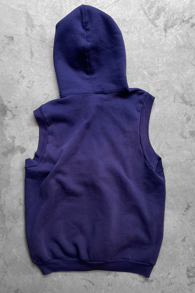 MADE IN USA 70'S-80'S NO SLEEVE ZIP SWEAT HOODIE / PURPLE [SIZE: XL USED]