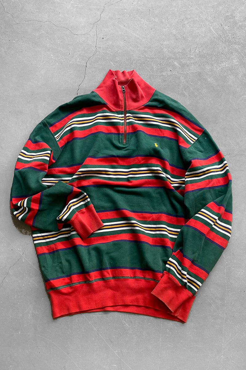 90'S BORDER HALF-ZIP SWEATSHIRT / GREEN [SIZE: M USED]