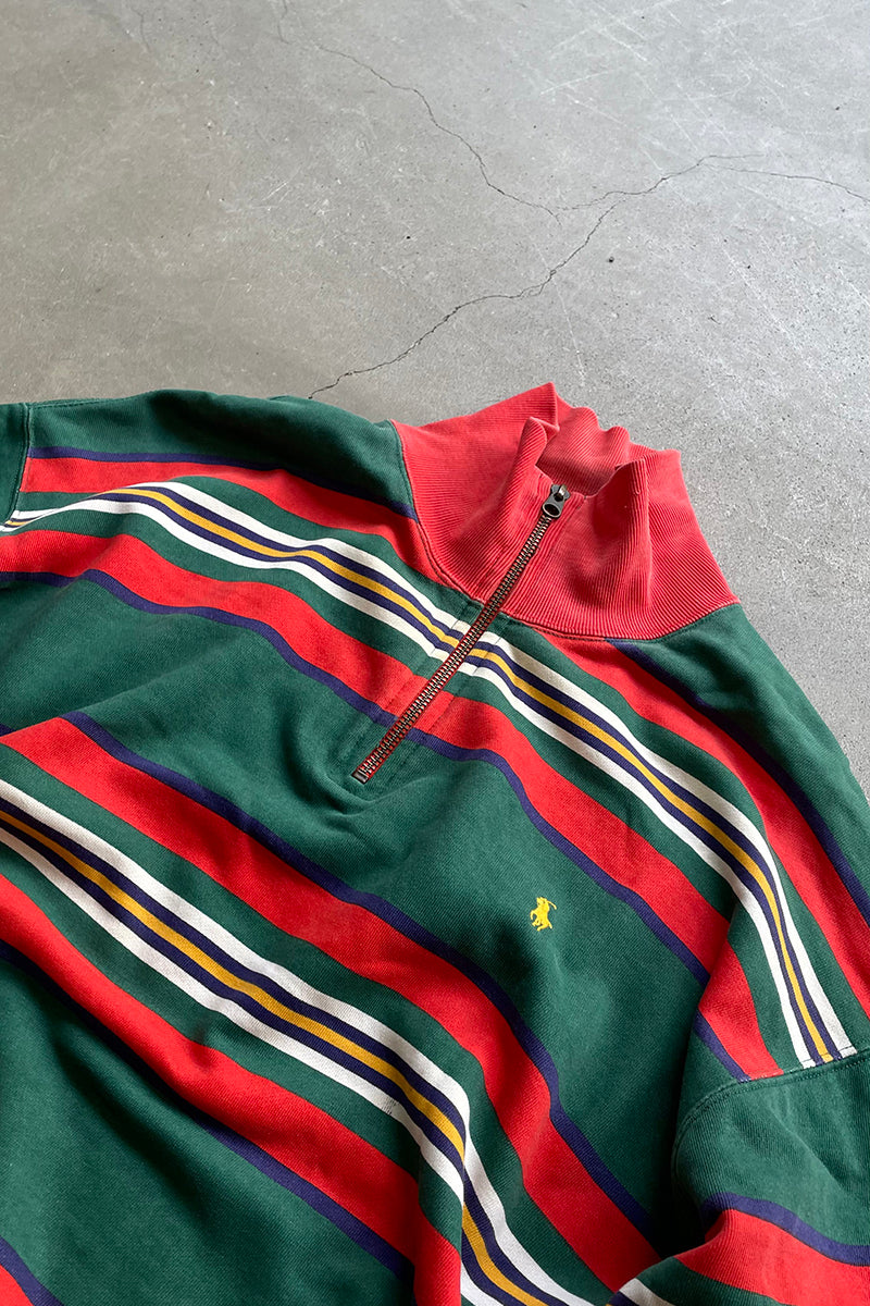 90'S BORDER HALF-ZIP SWEATSHIRT / GREEN [SIZE: M USED]