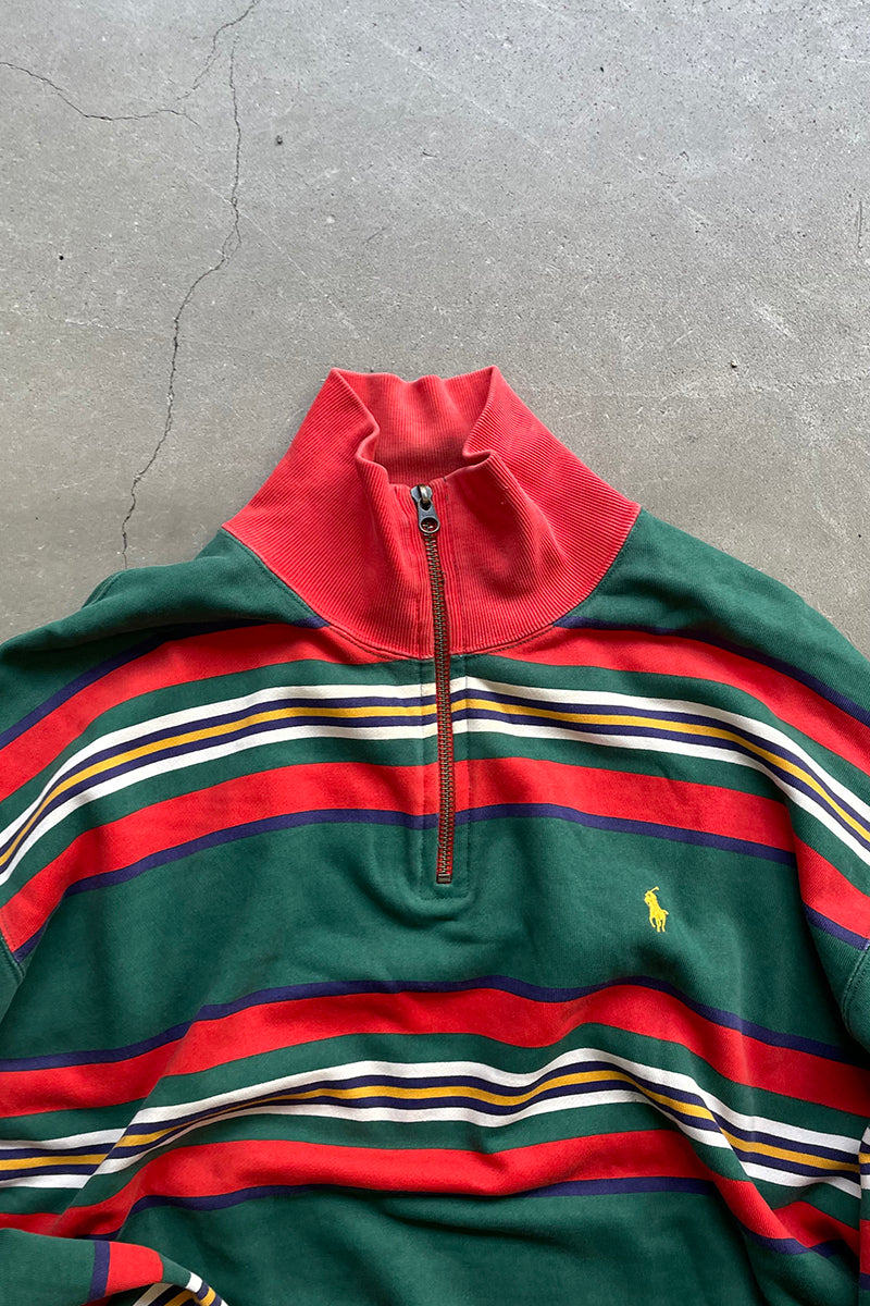 90'S BORDER HALF-ZIP SWEATSHIRT / GREEN [SIZE: M USED]