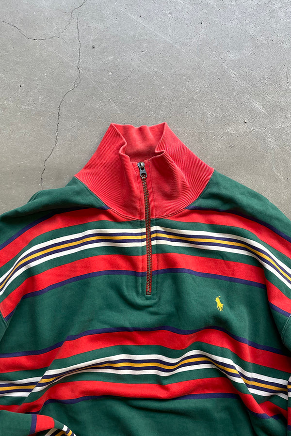 90'S BORDER HALF-ZIP SWEATSHIRT / GREEN [SIZE: M USED]