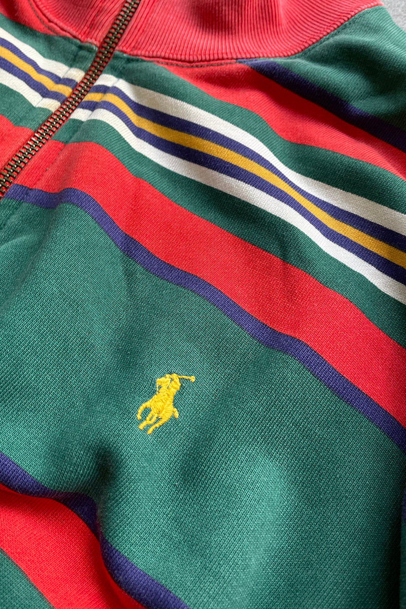 90'S BORDER HALF-ZIP SWEATSHIRT / GREEN [SIZE: M USED]