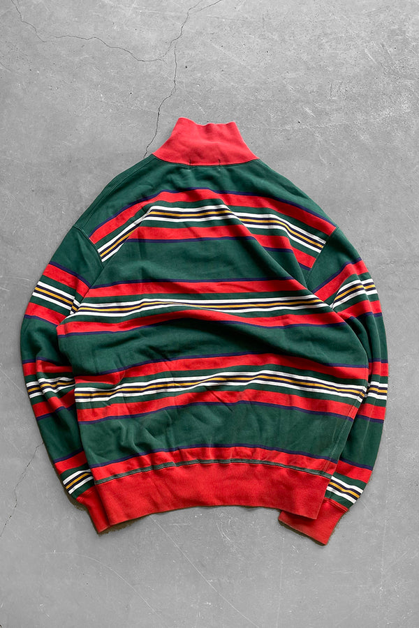 90'S BORDER HALF-ZIP SWEATSHIRT / GREEN [SIZE: M USED]