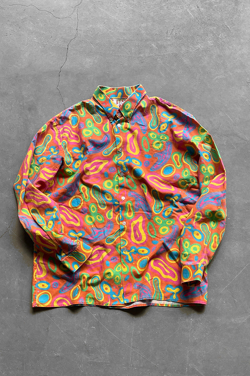 MADE IN UK 90'S PATTERN L/S SHIRT / ORANGE [SIZE: L USED]