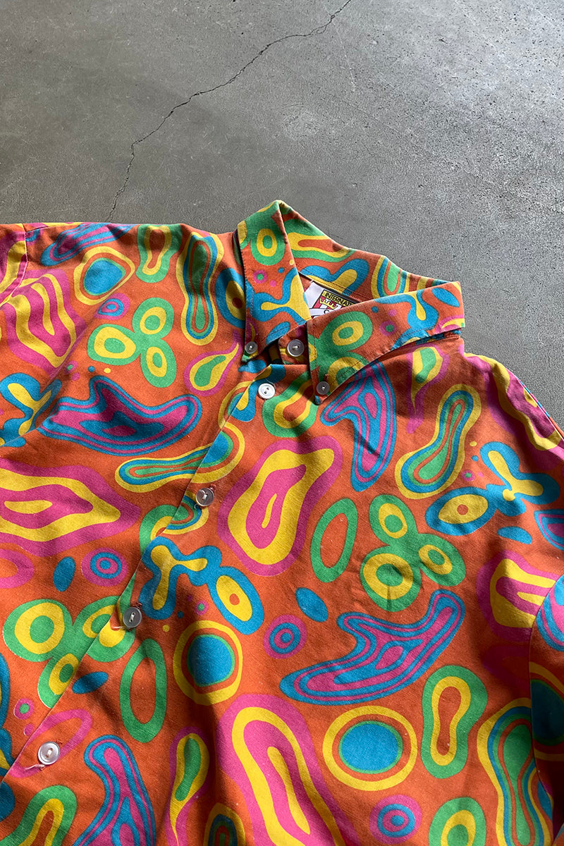 MADE IN UK 90'S PATTERN L/S SHIRT / ORANGE [SIZE: L USED]