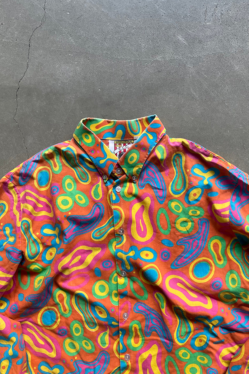 MADE IN UK 90'S PATTERN L/S SHIRT / ORANGE [SIZE: L USED]
