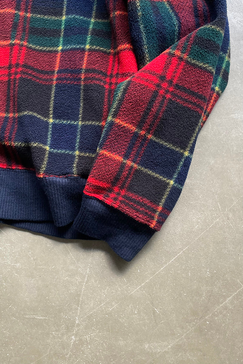 MADE IN USA 90'S CHECK FLEECE HOODIE / NAVY [SIZE: L USED]