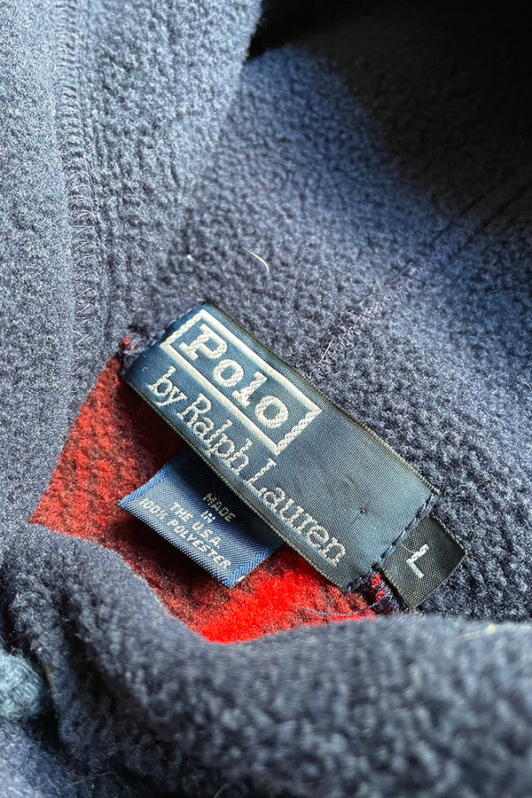 MADE IN USA 90'S CHECK FLEECE HOODIE / NAVY [SIZE: L USED]