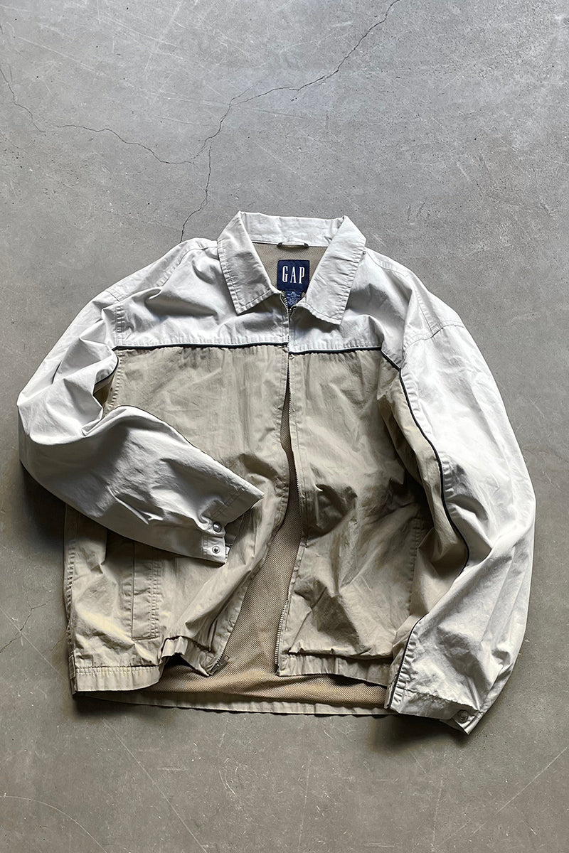90s COTTON ZIP JACKET / BEIGE [SIZE: XL USED]