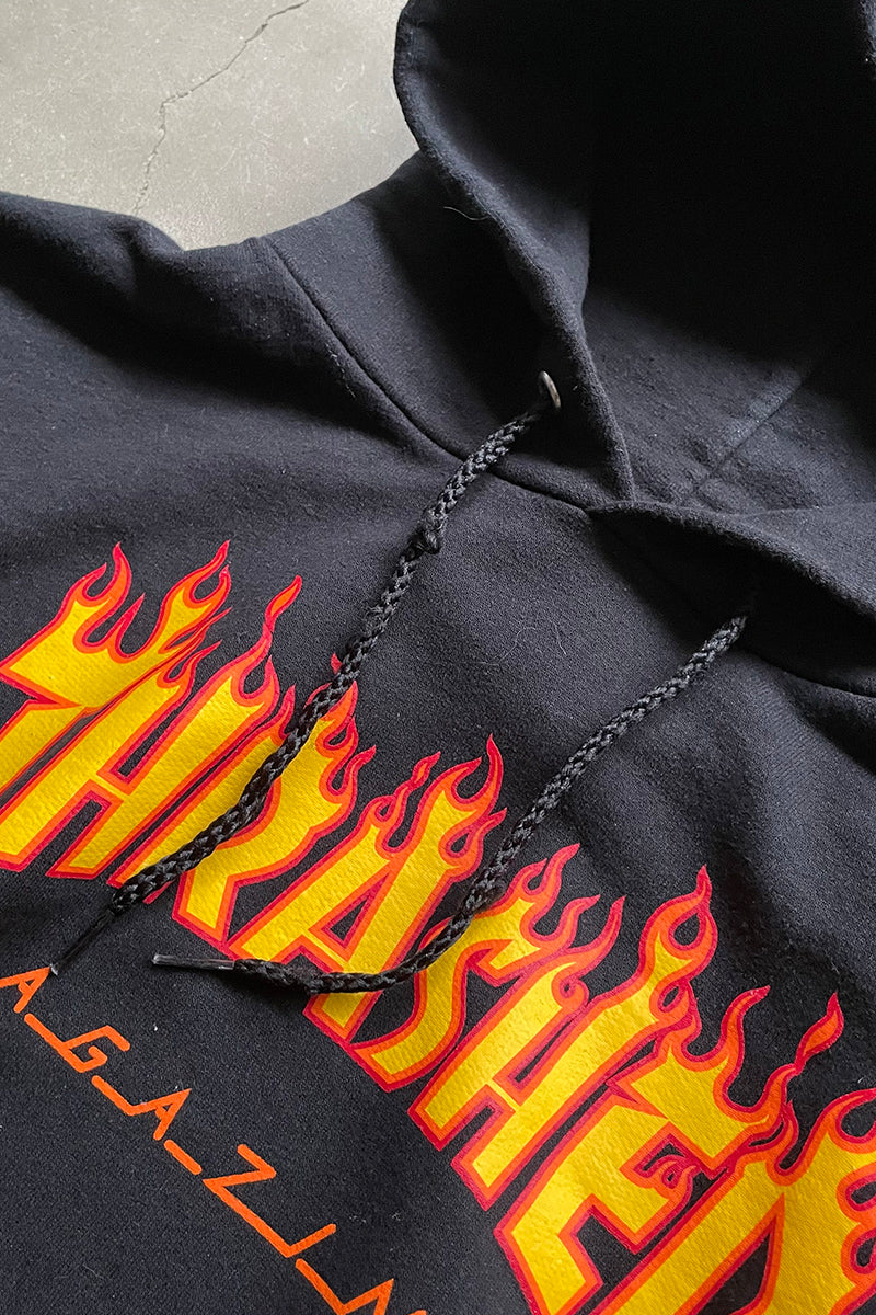 Y2K EARLY 00'S FIRE LOGO SWEAT HOODIE / BLACK [SIZE: L USED]