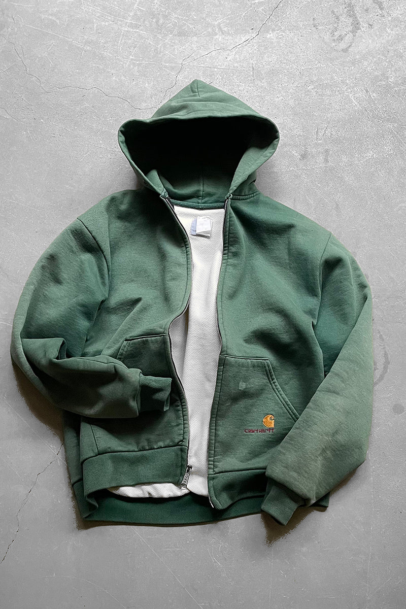 MADE IN USA 90'S BIG ZIP SWEAT HOODIE / FADED GREEN [SIZE: L USED]