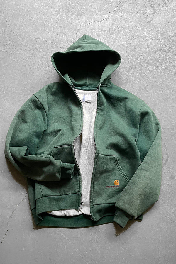 MADE IN USA 90'S BIG ZIP SWEAT HOODIE / FADED GREEN [SIZE: L USED]