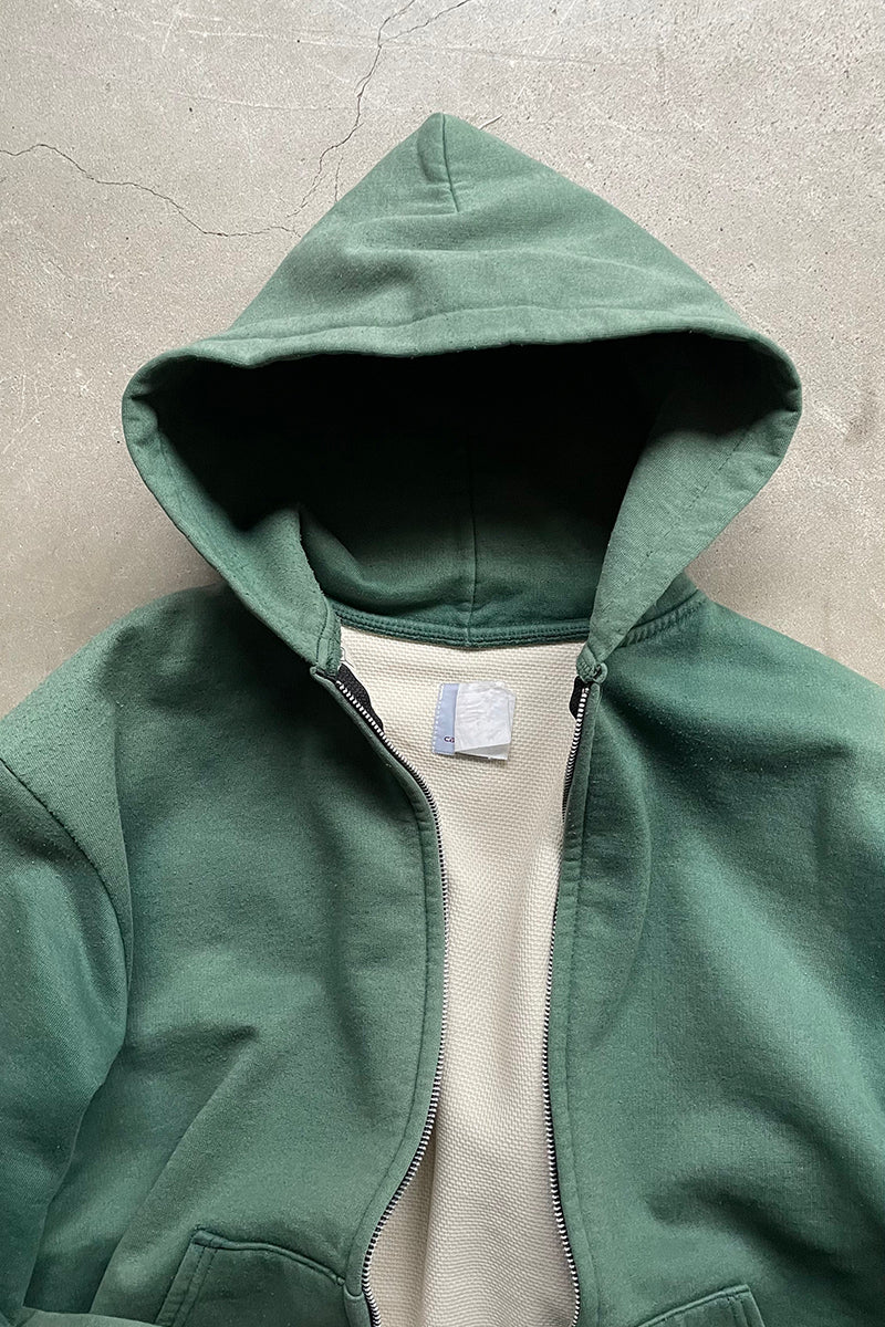 MADE IN USA 90'S BIG ZIP SWEAT HOODIE / FADED GREEN [SIZE: L USED]