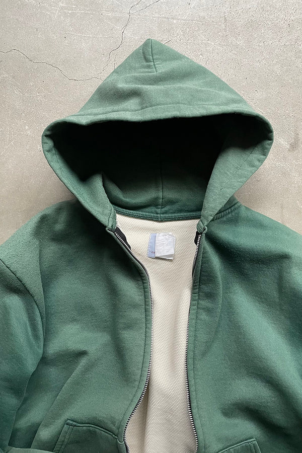 MADE IN USA 90'S BIG ZIP SWEAT HOODIE / FADED GREEN [SIZE: L USED]