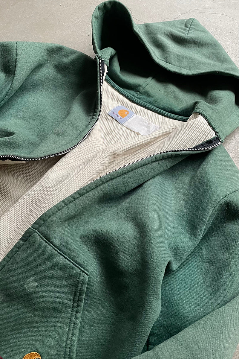 MADE IN USA 90'S BIG ZIP SWEAT HOODIE / FADED GREEN [SIZE: L USED]