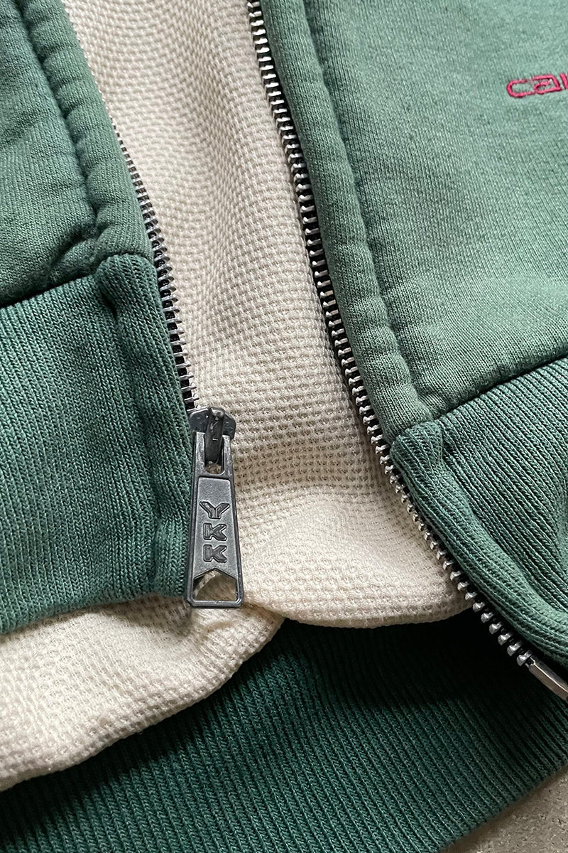 MADE IN USA 90'S BIG ZIP SWEAT HOODIE / FADED GREEN [SIZE: L USED]