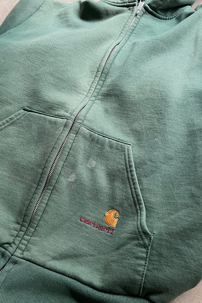 MADE IN USA 90'S BIG ZIP SWEAT HOODIE / FADED GREEN [SIZE: L USED]