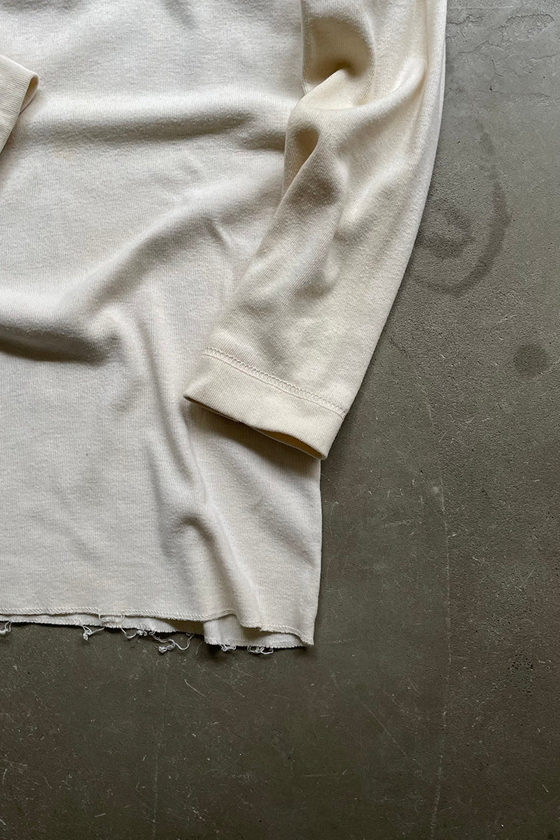 MADE IN USA 80'S L/S HENLEY NECK IOWA COLLEGE T-SHIRT / BEIGE [SIZE: M USED]