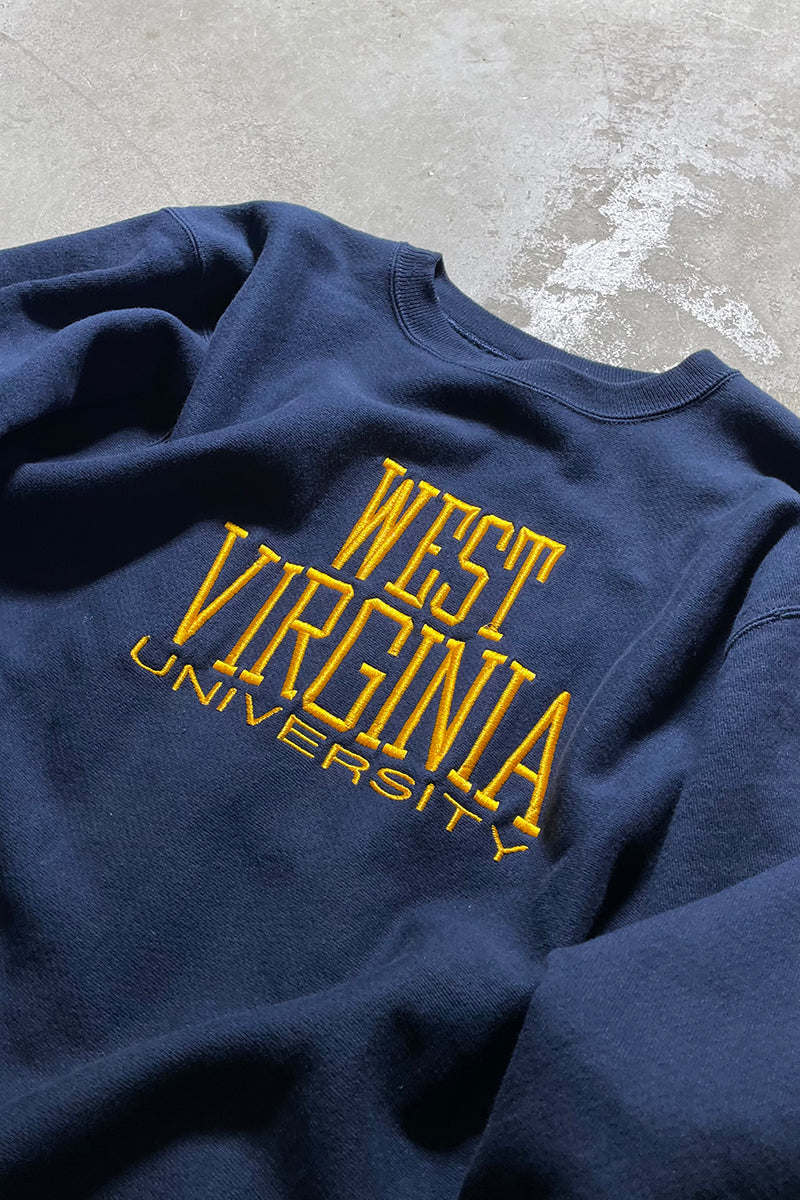 MADE IN MEXICO 90'S REVERSE WEAVE WEST VIRGINIA UNIVERSITY PRINT SWEATSHIRT / NAVY [SIZE: XL USED]