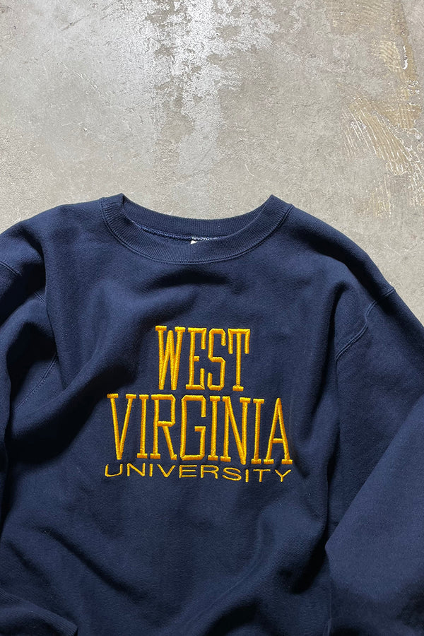 MADE IN MEXICO 90'S REVERSE WEAVE WEST VIRGINIA UNIVERSITY PRINT SWEATSHIRT / NAVY [SIZE: XL USED]