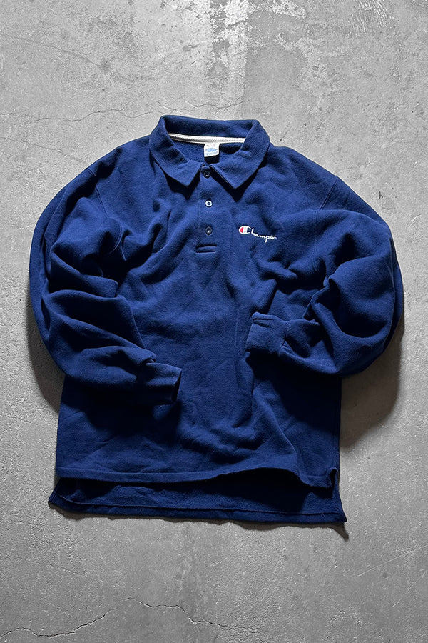 MADE IN USA 80'S L/S POLO SWEATSHIRT / NAVY [SIZE: L USED]